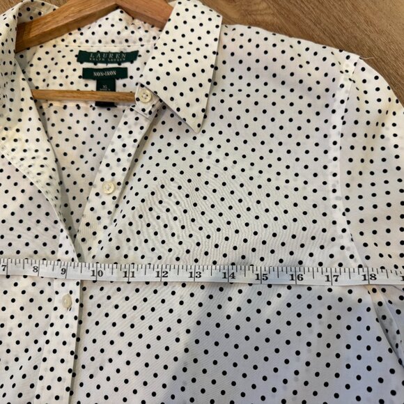 Lauren Ralph Lauren White Polka Dot Button-Up Blouse Size Large - Picture 9 of 9